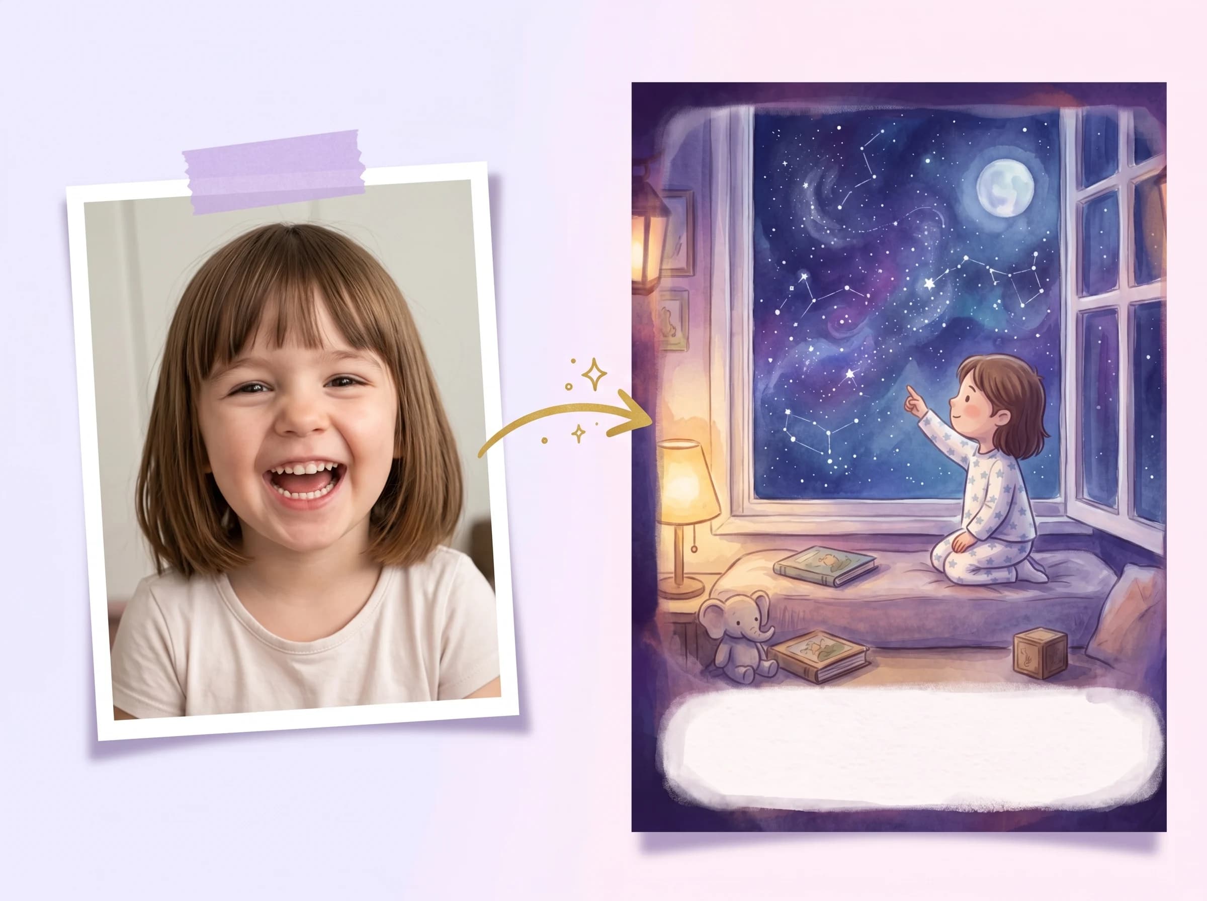 A child beside the illustrated hero of their own storybook