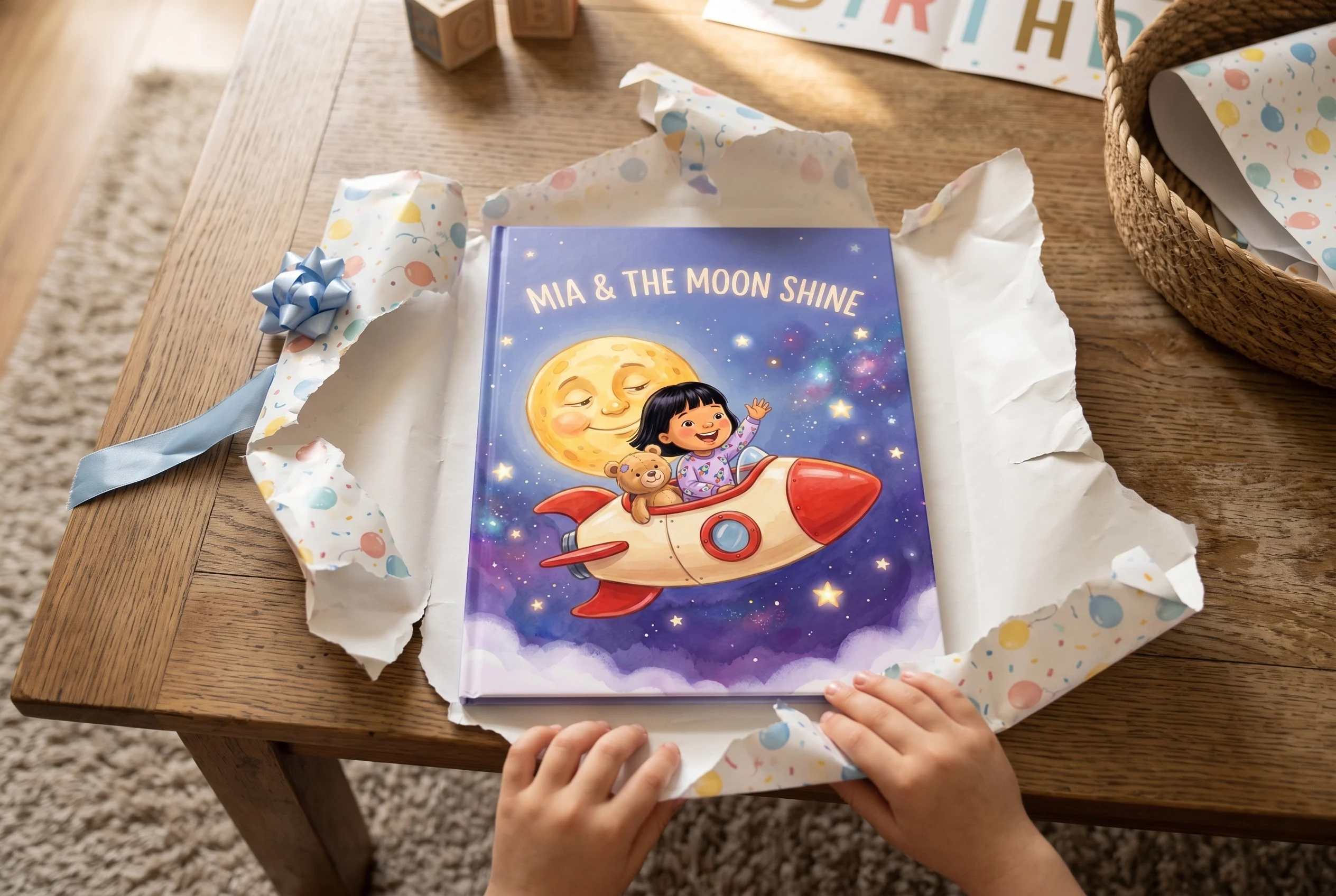 A child unwrapping a Made of Tales hardcover